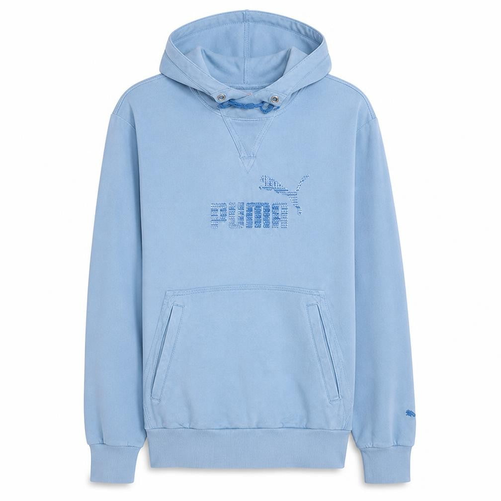 Puma Men's Blue Pullover Hoodie L Logo Fleece Sportswear