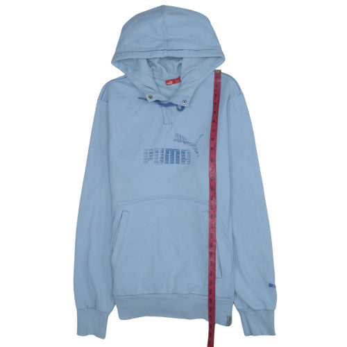 Puma Men's Blue Pullover Hoodie L Logo Fleece Sportswear