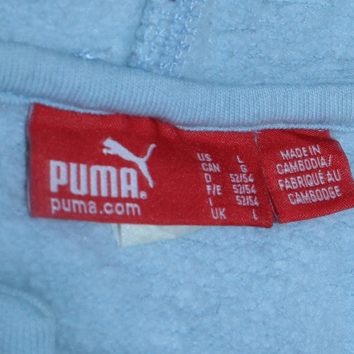 Puma Men's Blue Pullover Hoodie L Logo Fleece Sportswear