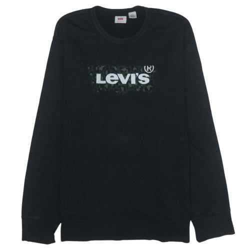 Levi's Women Black Crew Neck Camo Logo Cotton Sweatshirt Size M