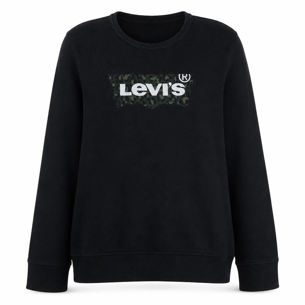 Levi's Women Black Crew Neck Camo Logo Cotton Sweatshirt Size M