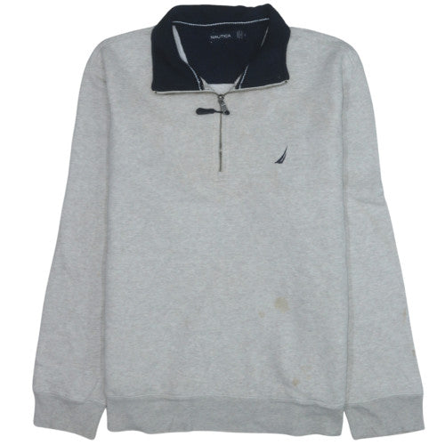 Nautica Men's Grey 1/4 Zip Fleece Sweatshirt L Regular Fit