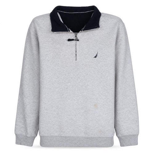 Nautica Men's Grey 1/4 Zip Fleece Sweatshirt L Regular Fit