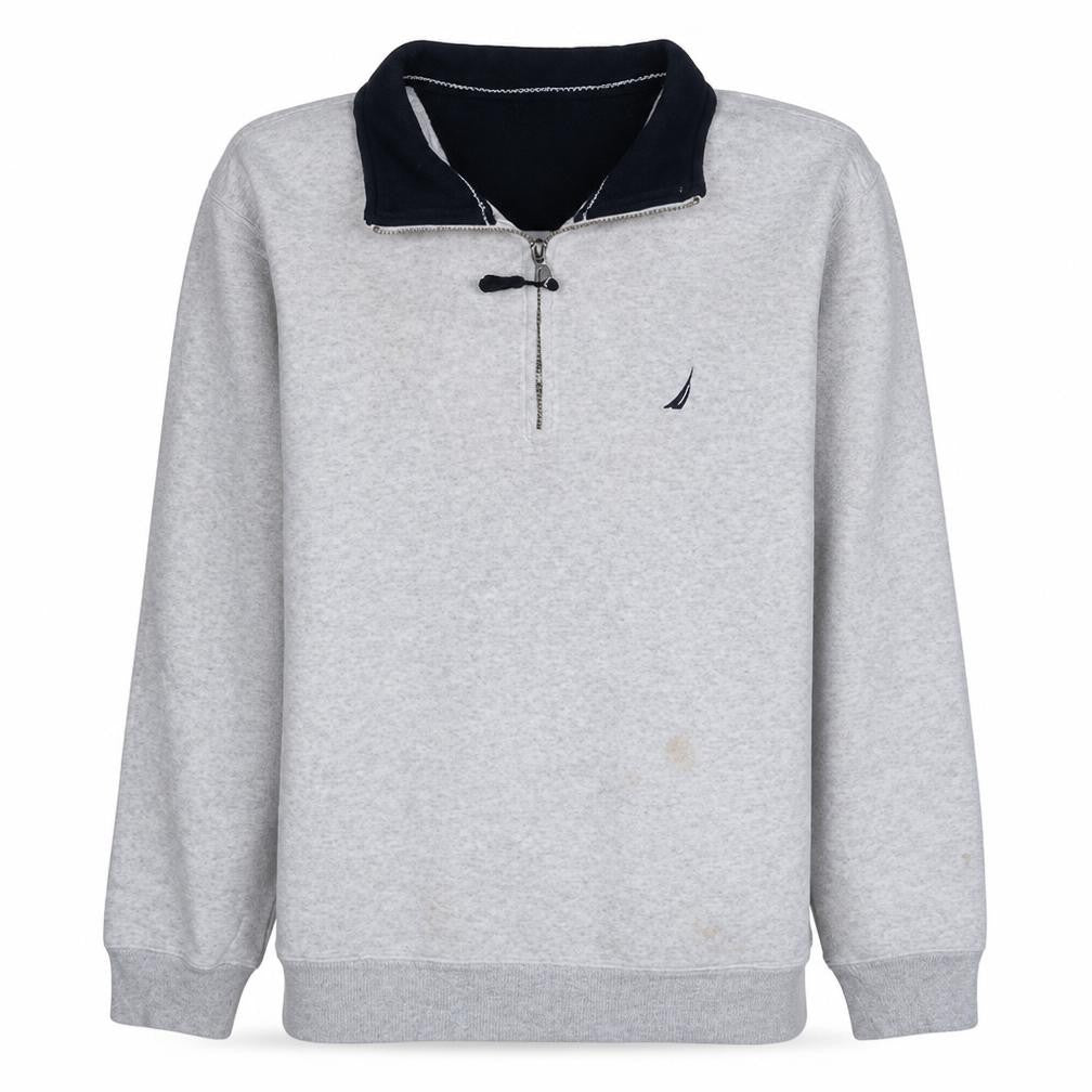 Nautica Men's Grey 1/4 Zip Fleece Sweatshirt L Regular Fit