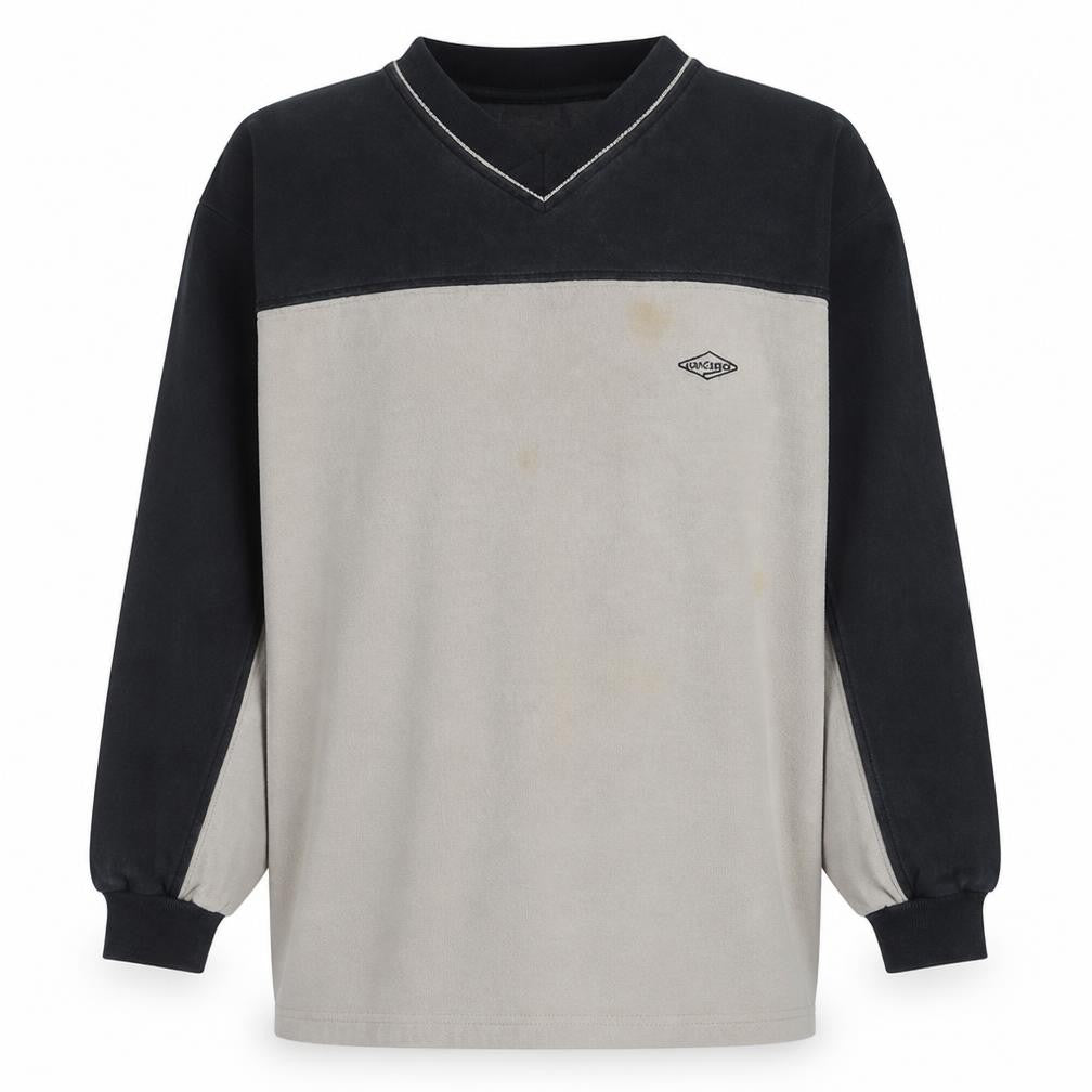 Front view of Lee Cooper men’s beige & black v-neck sweatshirt xl classic cotton