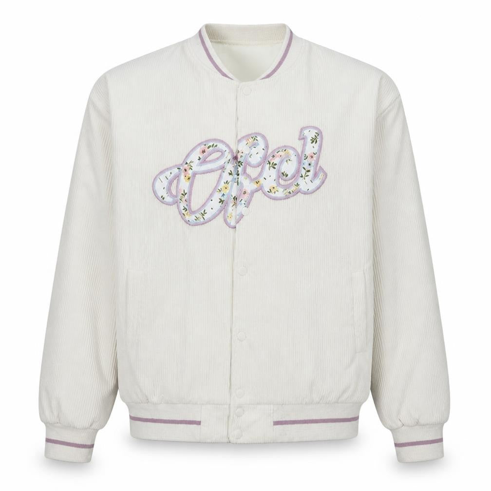 boohooMAN Men's Ivory Corduroy Varsity Jacket M College Style