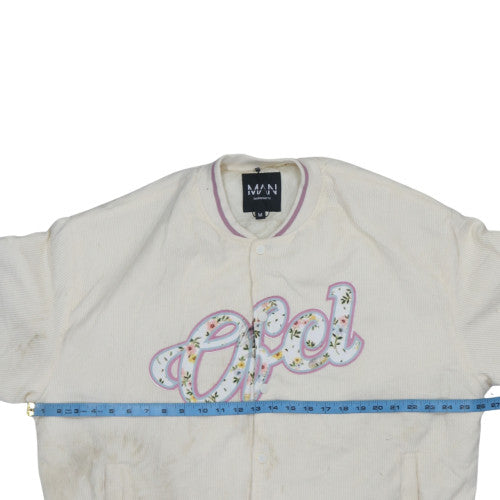 boohooMAN Men's Ivory Corduroy Varsity Jacket M College Style
