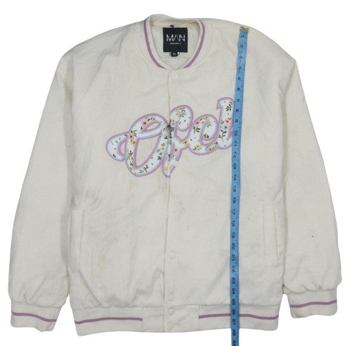 boohooMAN Men's Ivory Corduroy Varsity Jacket M College Style