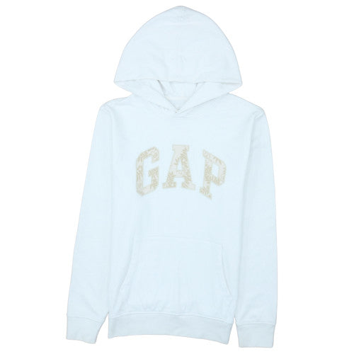 GAP Women White Small Pullover Hoodie 77% Cotton Logo Sweatshirt
