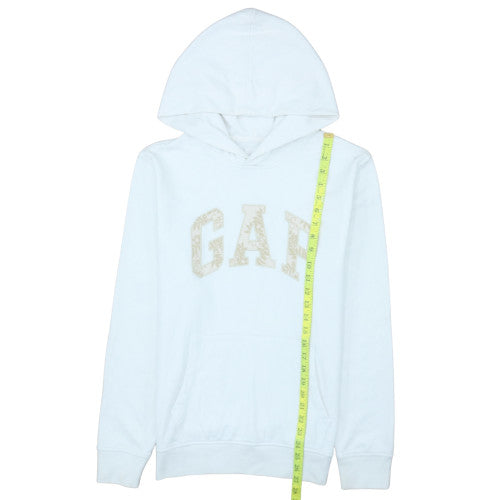 GAP Women White Small Pullover Hoodie 77% Cotton Logo Sweatshirt