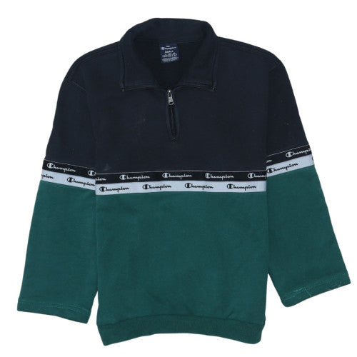 Champion Women's Black Green Small 1/4 Zip Sweatshirt Pullover