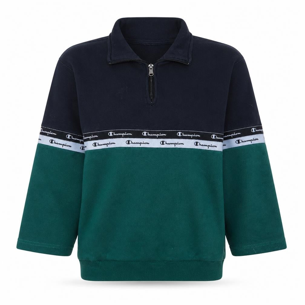Front view of Champion Women's Black Green Small 1/4 Zip Sweatshirt Pullover