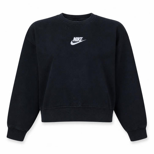 Front view of Nike women’s black xs cropped crew neck pullover sweatshirt