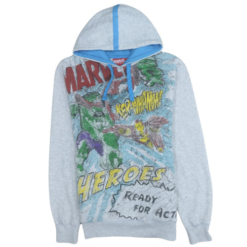 Marvel Heroes Men's Grey Pullover Hoodie Size S Graphic Print Fleece