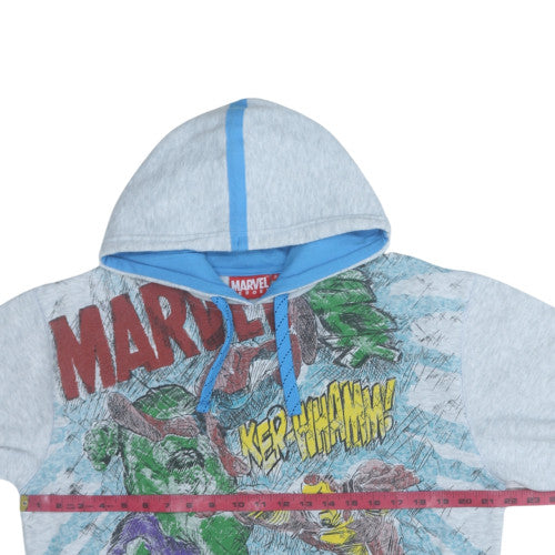 Marvel Heroes Men's Grey Pullover Hoodie Size S Graphic Print Fleece