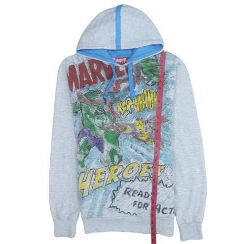 Marvel Heroes Men's Grey Pullover Hoodie Size S Graphic Print Fleece