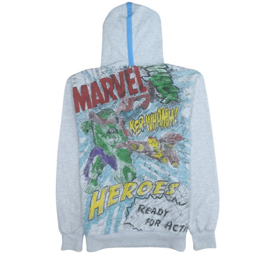 Marvel Heroes Men's Grey Pullover Hoodie Size S Graphic Print Fleece