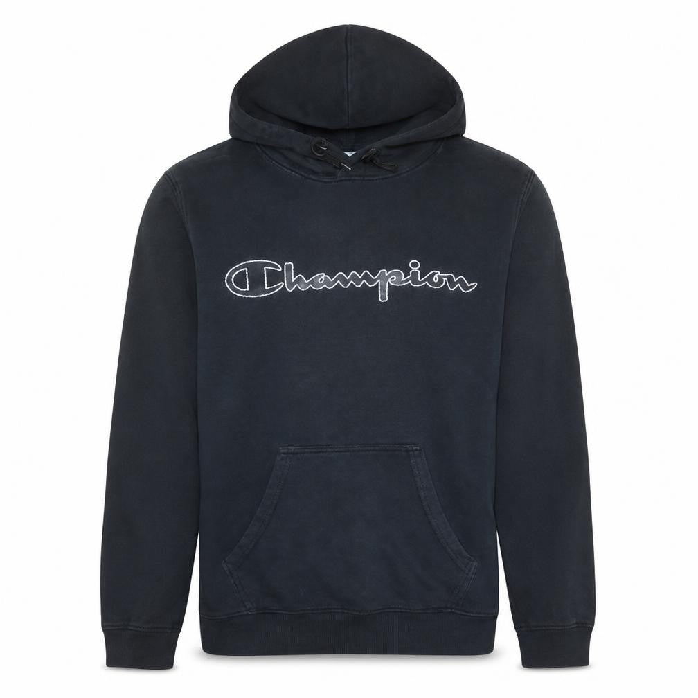 Front view of Champion Men's Black Small Pullover Hoodie with Logo