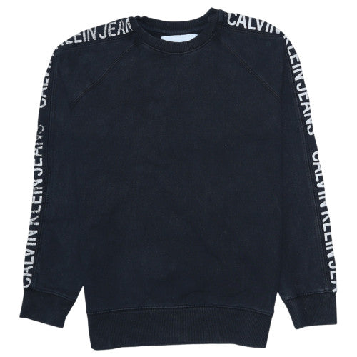 Calvin Klein Jeans Men Black Logo Crew Neck Sweatshirt Size S