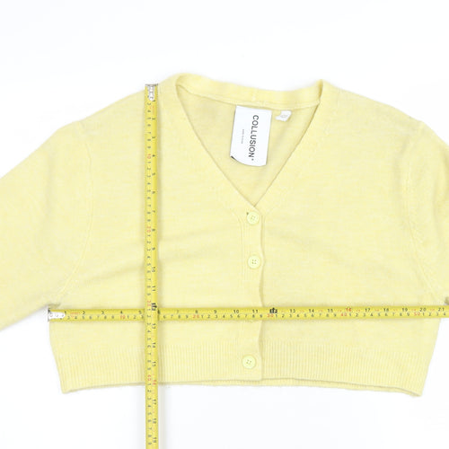 Collusion Women Yellow V-Neck Cropped Cardigan UK 10 Knit Lightweight