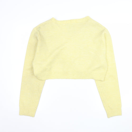 Collusion Women Yellow V-Neck Cropped Cardigan UK 10 Knit Lightweight