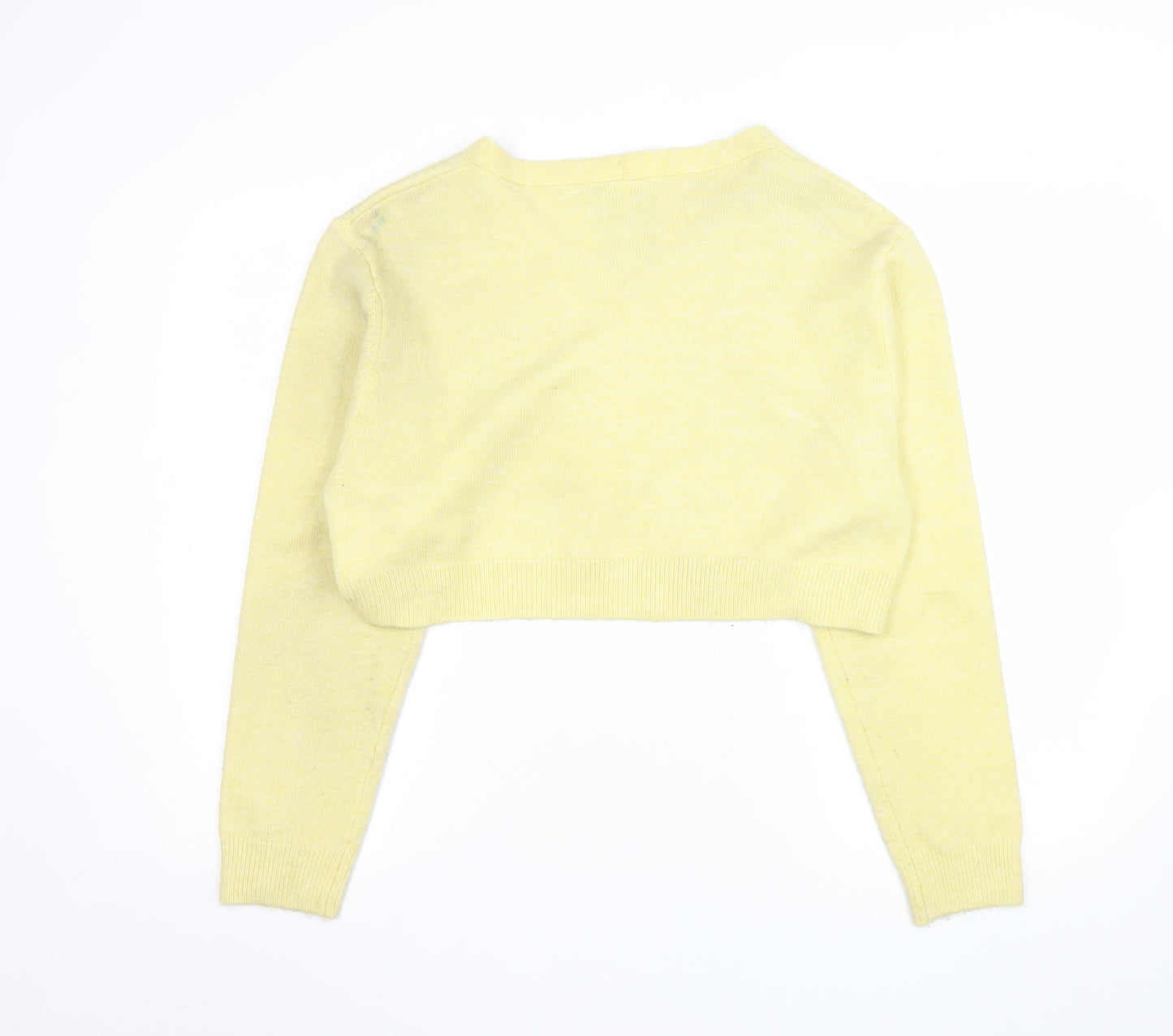 Collusion Women Yellow V-Neck Cropped Cardigan UK 10 Knit Lightweight