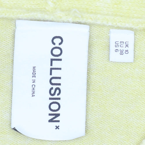 Collusion Women Yellow V-Neck Cropped Cardigan UK 10 Knit Lightweight