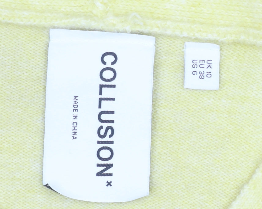 Collusion Women Yellow V-Neck Cropped Cardigan UK 10 Knit Lightweight