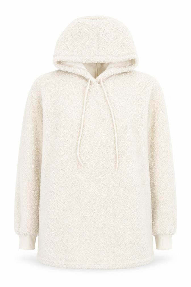 ASOS DESIGN Women’s Beige Hooded Teddy Pullover Hoodie UK 8
