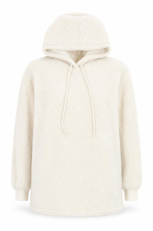 Front view of ASOS DESIGN Women’s Beige Hooded Teddy Pullover Hoodie UK 8