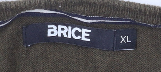 Brice Men’s Green Cotton V-Neck Pullover Jumper XL