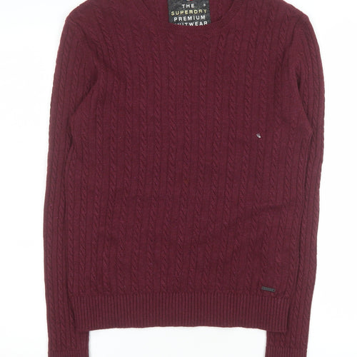 Superdry Men’s Red Cable Knit Wool Cashmere Pullover Jumper Size M