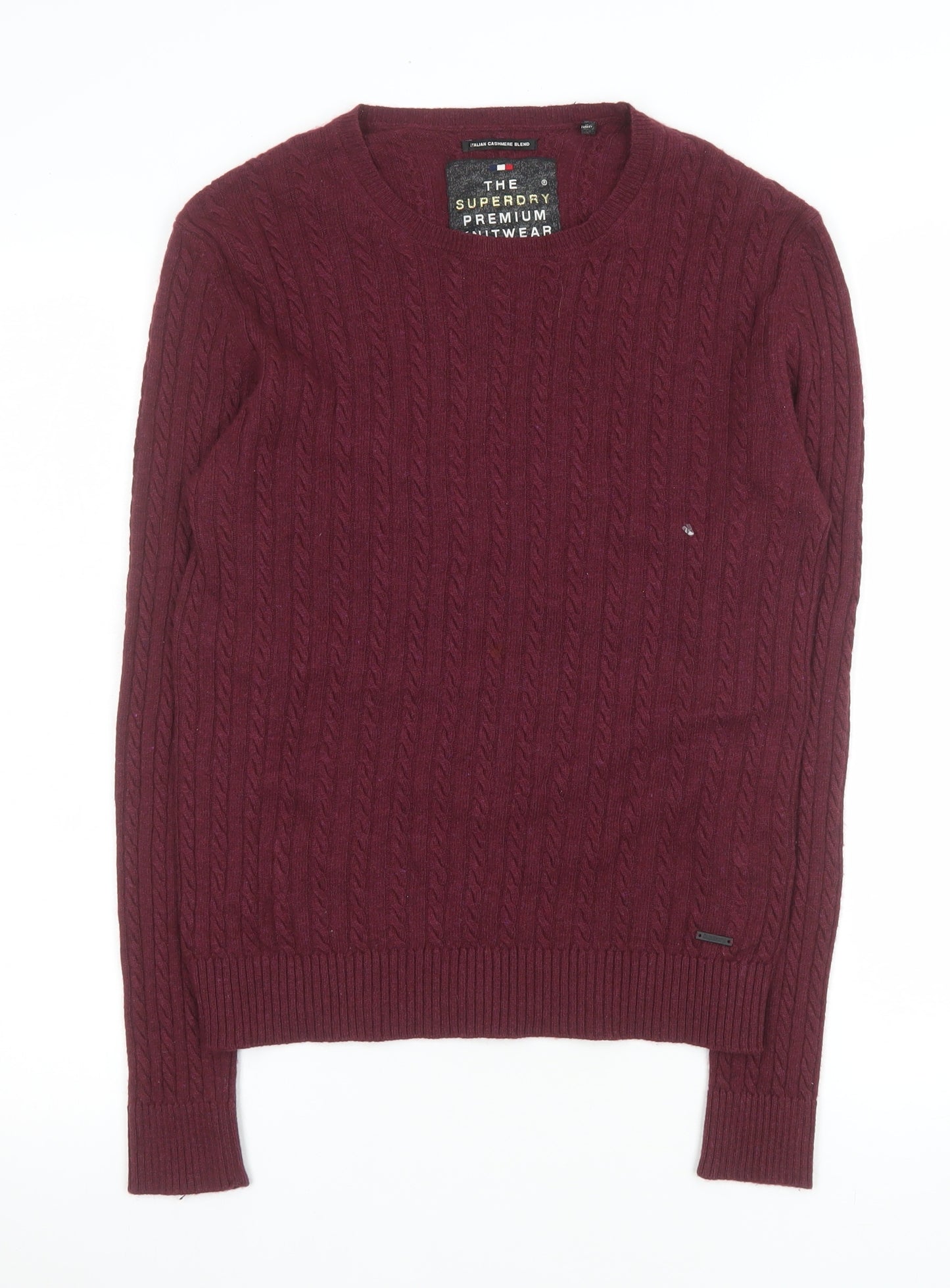 Superdry Men’s Red Cable Knit Wool Cashmere Pullover Jumper Size M