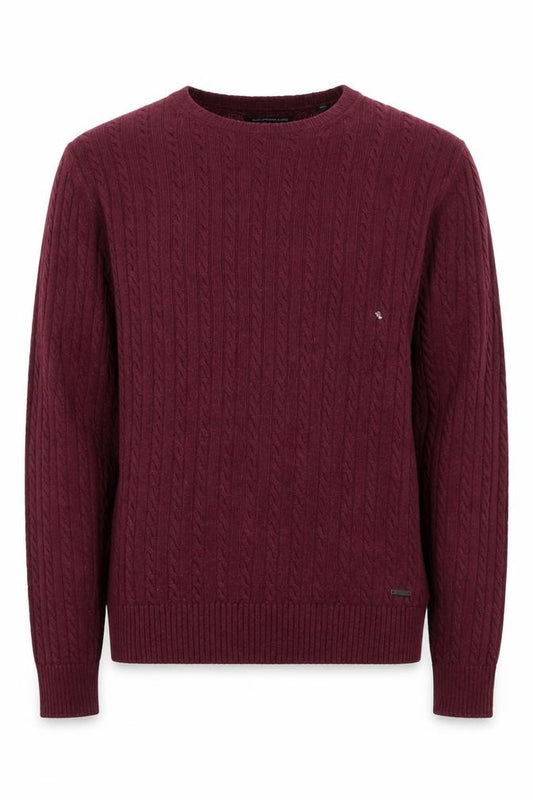 Front view of Superdry Men’s Red Cable Knit Wool Cashmere jumper, size M