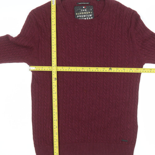 Superdry Men’s Red Cable Knit Wool Cashmere Pullover Jumper Size M