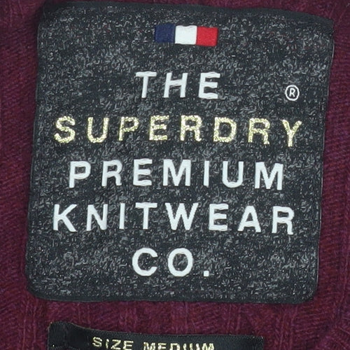Superdry Men’s Red Cable Knit Wool Cashmere Pullover Jumper Size M
