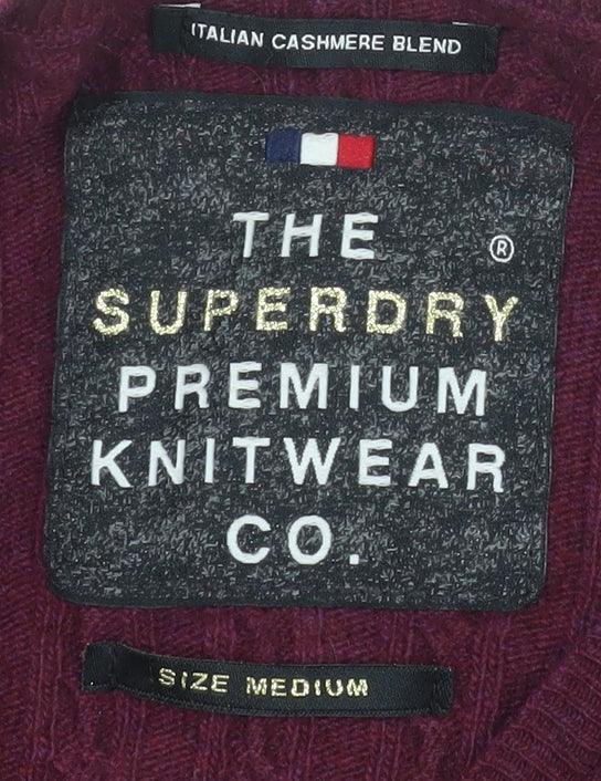 Superdry Men’s Red Cable Knit Wool Cashmere Pullover Jumper Size M