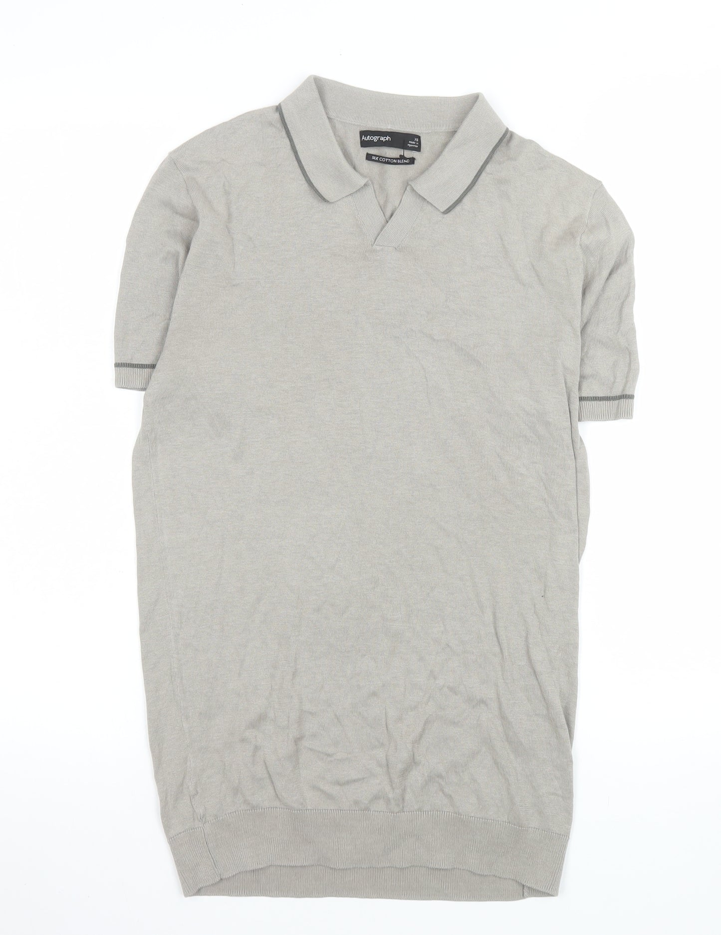 Marks and Spencer Men’s Grey Silk Cotton Collared XS T-Shirt