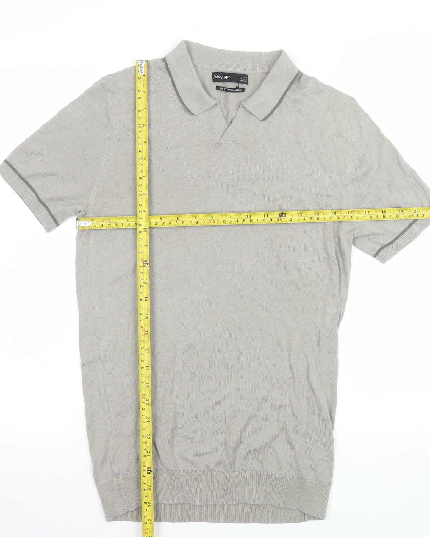Marks and Spencer Men’s Grey Silk Cotton Collared XS T-Shirt