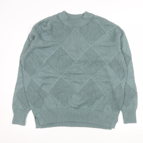 Marks and Spencer Men’s Green Argyle Crew Neck Cotton Wool Jumper Large