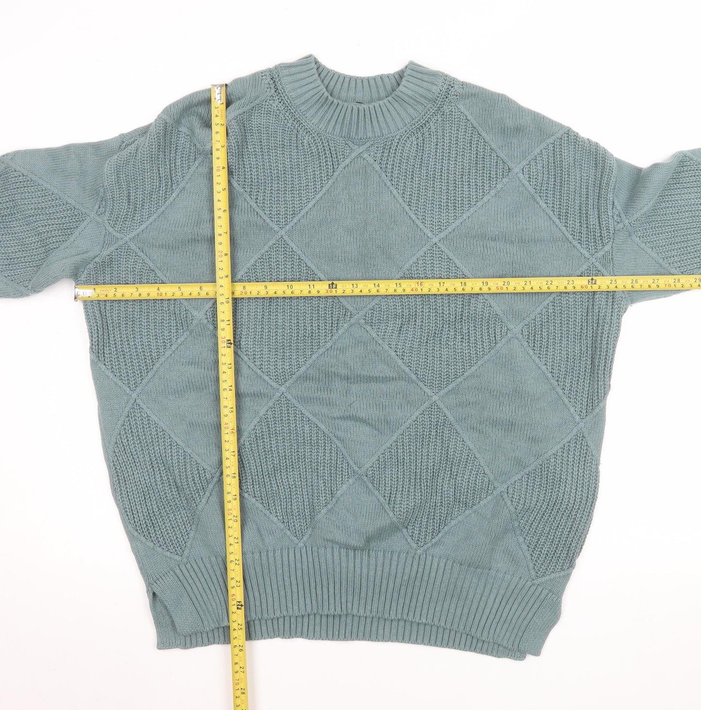 Marks and Spencer Men’s Green Argyle Crew Neck Cotton Wool Jumper Large