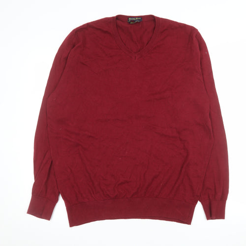 Admiral Mens Red Cotton Cashmere V-Neck Jumper L