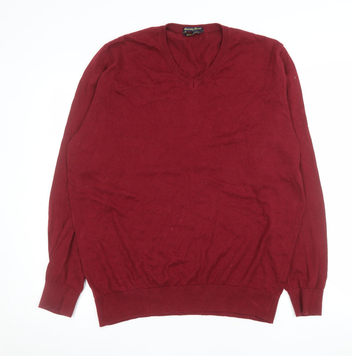 Admiral Mens Red Cotton Cashmere V-Neck Jumper L