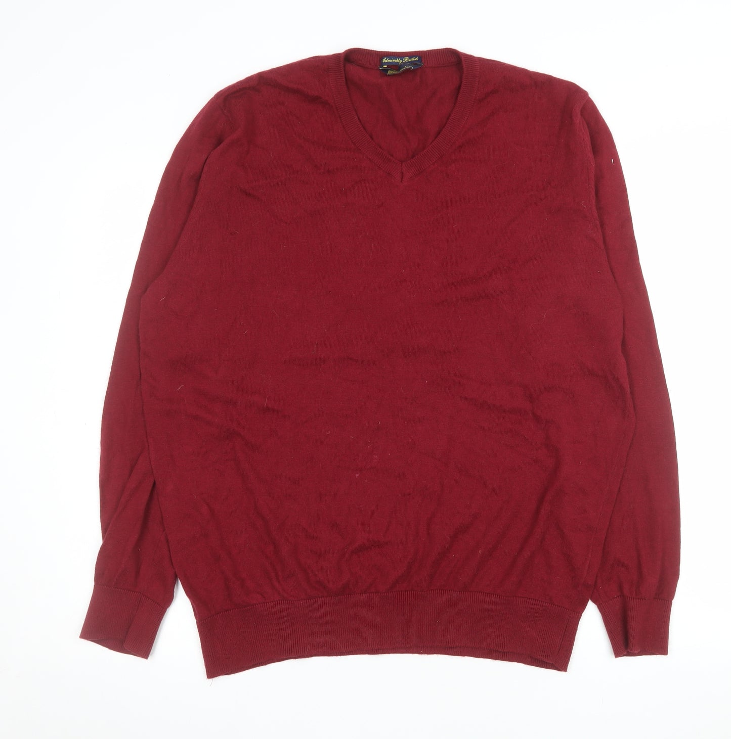 Admiral Mens Red Cotton Cashmere V-Neck Jumper L