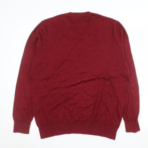 Admiral Mens Red Cotton Cashmere V-Neck Jumper L