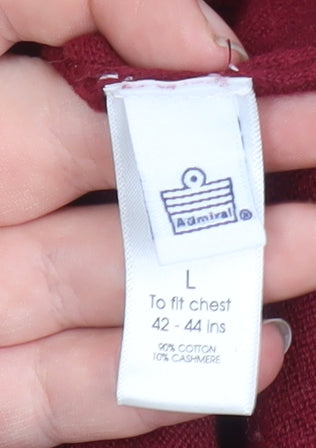 Admiral Mens Red Cotton Cashmere V-Neck Jumper L