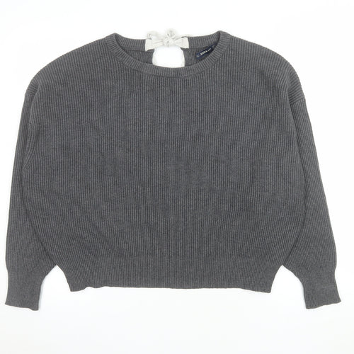 Zara Women Grey Knit Bow Back Relaxed Pullover Jumper Size S