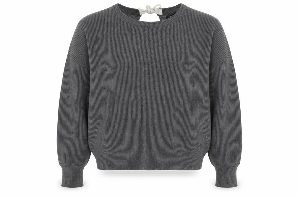 Front view of Zara Women Grey Knit Bow Back Relaxed jumper, size S