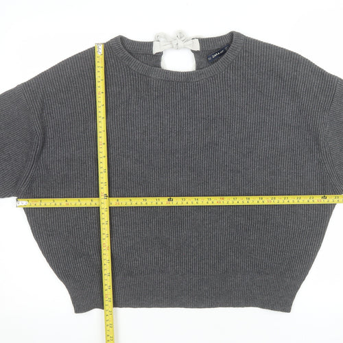 Zara Women Grey Knit Bow Back Relaxed Pullover Jumper Size S