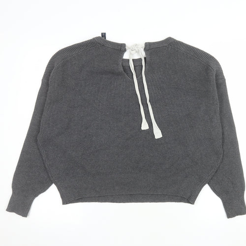 Zara Women Grey Knit Bow Back Relaxed Pullover Jumper Size S